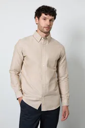 Men's Natural Oxford Long Sleeve Shirt Size: 2XL - Natural - Size: 2XL