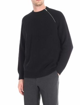 Pullover a coste con zip sullo scollo