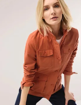 Cotton Fieldjacket, normale Größen#Kurzgrößen, Farbe Orange, 21, moderner Cargo-Stil atmungsaktiver Baumwoll-Leinenmix Damen - Walbusch - FashionsVida