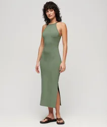 Superdry Damen Jersey-midikleid mit Spitzenrücken Grün - Größe: 42