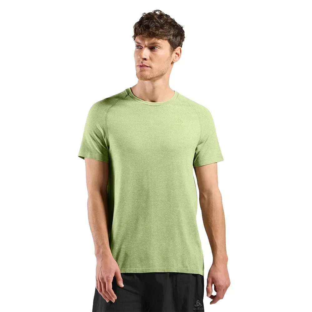 Maglietta A Maniche Corte Crew Essential Seamless Shadow Lime Melange S - Odlo - FashionsVida