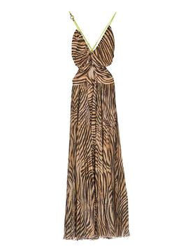 Vestito long plisse vestito georgette tiger