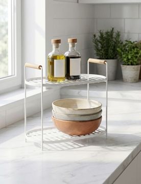 Scaffale metallico a due livelli con manici - bianco