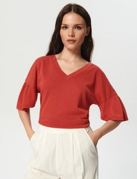 Blusa con volant - rosso piccante