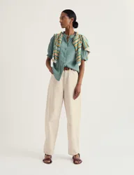 Pure Cotton Round Neck Relaxed Blouse Blue female