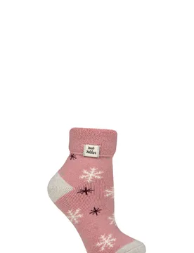 Women's 1 Pair SOCKSHOP Turn Over Cuff Sleep Lite Socks Snowflake Rose Blush 4-8 - Pink - Size: Small - Heat Holders - FashionsVida