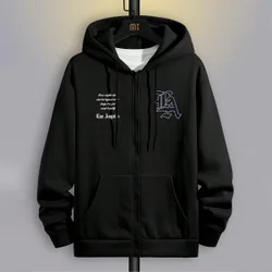 Sudadera con capucha de felpa con cordón y estampado de eslogan holgada para hombre, para otoño/invierno, de manga larga
