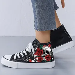 Zapatillas de lona de caña alta básicas unisex con suela vulcanizada, negro y blanco