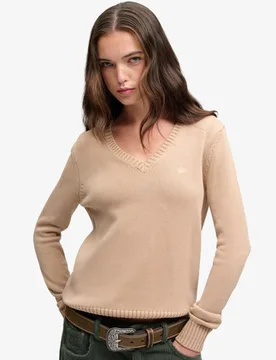 Superdry Damen Washed V-ausschnitt Pullover Beige - Größe: 38 - 74.99 - FashionsVida