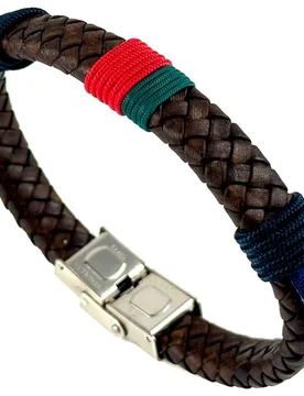 Pulsera Menorca piel con cordón rojo y verde de hombre - Hispania Colors - FashionsVida