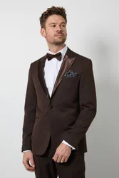 Men's Chocolate Peak Collar Slim Fit Tuxedo Jacket Size: 38S - Chocolate - Size: 38S