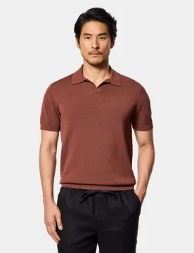 Pure Cotton Knitted Polo Shirt Brown male - Hawes & Curtis - FashionsVida