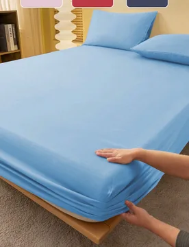 Pieza Sábana ajustada azul cielo sólido, protector de colchón, suave y transpirable, apta para varios tamaños de cama - Individual, Matrimonial, Q - Shein - FashionsVida