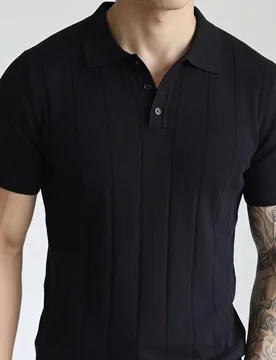 Jersey de punto con cuello polo acanalado para hombre, jersey holgado de verano casual retro de manga corta y delgado - Shein - FashionsVida