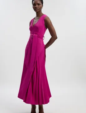 Womens Soft Tailored Side Pleated Midi Dress - Fuchsia - Size 8 Uk - Karen millen - FashionsVida