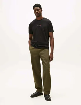 T-shirt girocollo nero in cotone con logo ricamato centrale - Tommy hilfiger - FashionsVida