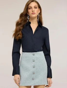 Camisa de mujer de popelina de algodón ajuste regular cierre frontal con botones - Motivi - FashionsVida