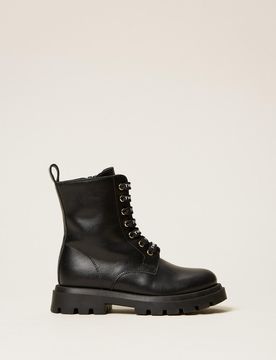Bottines motardes fille en cuir avec logo