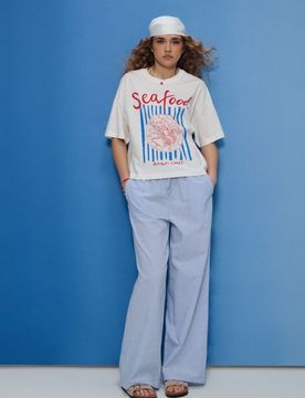 Pantaloni a gamba larga a righe - blu pallido