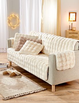 Sofaüberwurf 3-Sitzer "Bubble-Fleece" 180 x 150 cm creme