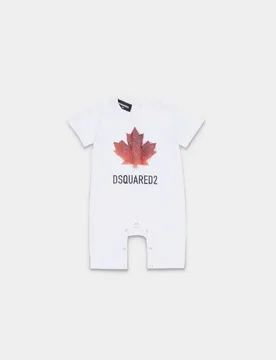 Pagliaccetto bianco in cotone stratch con foglia logo icon - Dsquared2 - FashionsVida