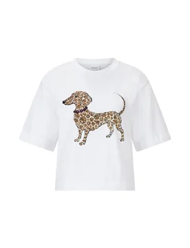 Gentle Fit T-Shirt with Dog Print female - XS - FashionsVida