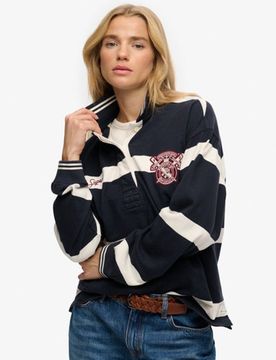 Superdry Damen Crest Stripe Rugby-shirt Navy - Größe: 44