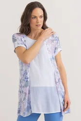Printed Panel Tunic Top - White - Size: M