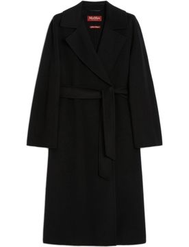 Double-Drap Wool, Cashmere & Silk Belted Jacket with Lapel Collar