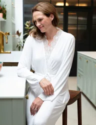 Jersey Lace Trim Dressing Gown White female