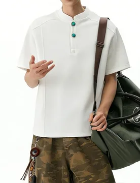 Summer New Men's American Henley Collar T-shirt Right Shoulder Short-sleeved Top Polo Bottoming Shirt Men's Loose T-shirt - Aliexpress - FashionsVida