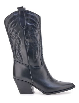 Stivaletti texani neri in vera pelle ricamati TEX901RN 38
