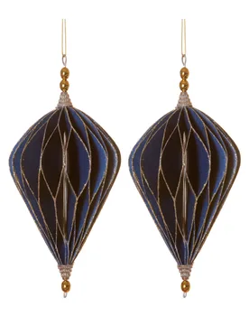Origami Christbaum-Schmuck Weihnachts-Deko 2 Stück blau-goldfarben 13 cm - HOGEWONING BV - FashionsVida