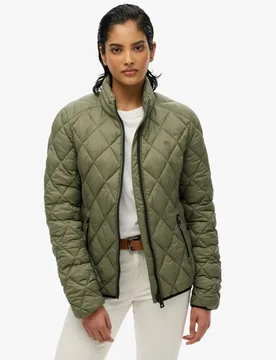 Superdry Damen Fuji Lite Jacke mit Rautensteppung Grün - Größe: 34 - 109.99 - FashionsVida