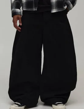 Men's Barrell Leg Half & Half Waistband Washed Twill Trousers Black Size 3X-Large Black 3XL - boohooMAN - FashionsVida