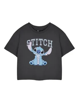 Women's Lilo & Stitch College Crop Cropped Short Sleeved T-Shirt in Grey Size: 3XL - Grey - Size: 3XL - Disney - FashionsVida
