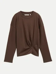 Langarmshirt mit Knotendetail Braun S