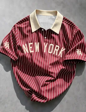 Camisa polo casual de hombre con rayas y estampado de letras, de manga corta, para verano - Shein - FashionsVida