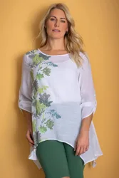 Placement Print Dipped Hem Tunic Top - Green - Size: 10