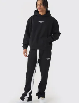 Mens Oversized Boxy Limited Edition Extended Drawcords Hooded Tracksuit - Black Cotton - Size Large - boohooMAN - FashionsVida