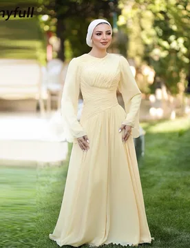 Thinyfull A-line Muslim Prom Dresses Chiffon O-neck Full Sleeves Holiday Style Gown Evening Dress Robe De Soirée Customized - Aliexpress - FashionsVida
