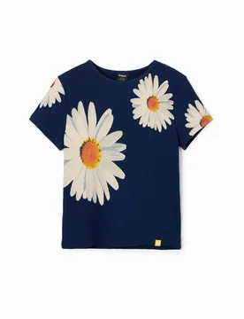 T-shirt tissu côtelé marguerites BLUE 7/8 female - Desigual - FashionsVida