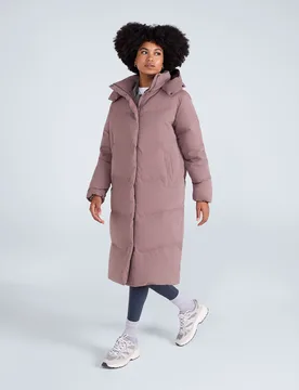 Tess' Womens Long Line Down Jacket Warm Full Zip Hooded Puffer Winter Coat Taupe - Size 16 Uk - Mountain Warehouse - FashionsVida