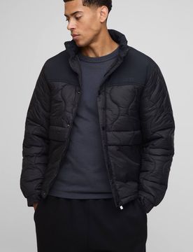 Herren Regular Fit Zwiebel-Steppjacke mit Stehkragen Black Größe Large