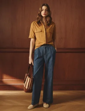 Camiseta de mujer 100% lino con bolsillo en el pecho - Lloyd's - FashionsVida