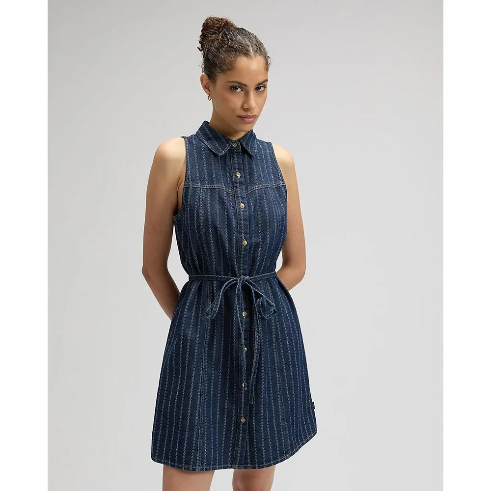 Vestido vaquero corto sin mangas con cuello camisero - Lee - FashionsVida