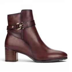 Womens Red Leather Ankle Heeled Boots - Calafat - Size Eu 40