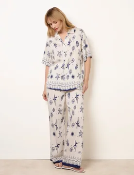 Co-Ord Set With Marine-Inspired Print - S/M / NAVY - female - Blue Vanilla - FashionsVida