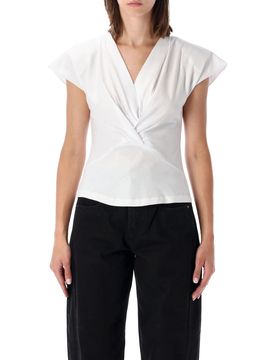 Nadrine Wrap-Effect Draped Mini T-Shirt with Structured Shoulders