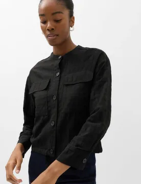 Checked Collarless Short Jacket Black female - M&S - FashionsVida
